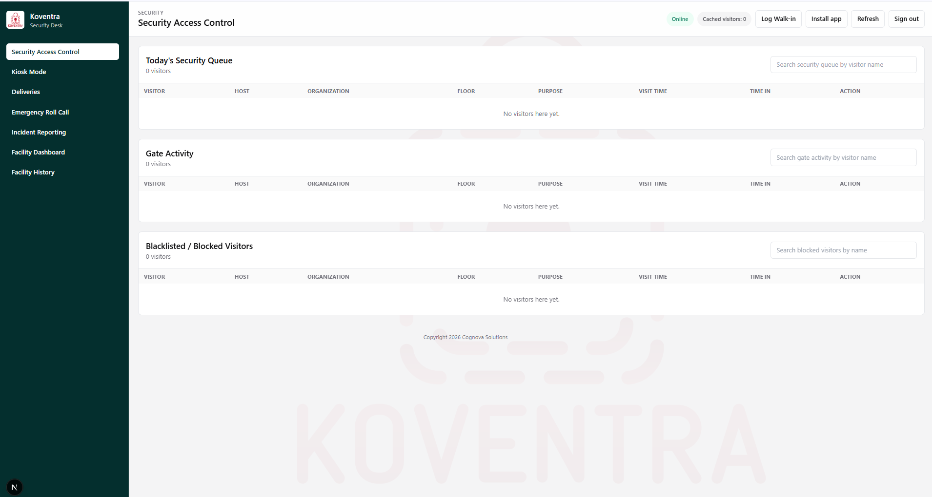 Security access control — queue, gate activity & blocklist