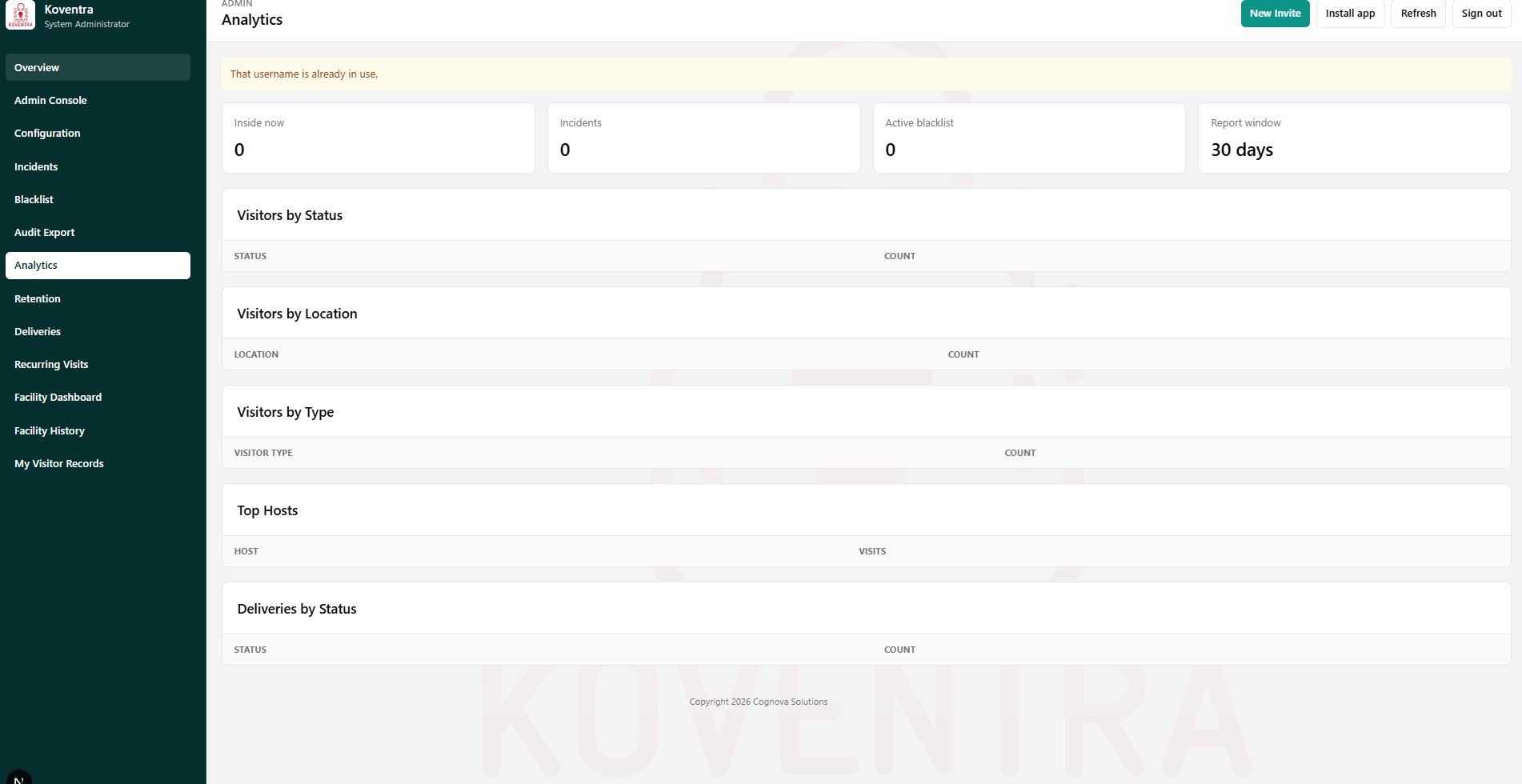 Analytics — visitors by status, location, type & top hosts