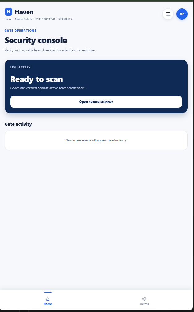 Security console — realtime gate verification & access events
